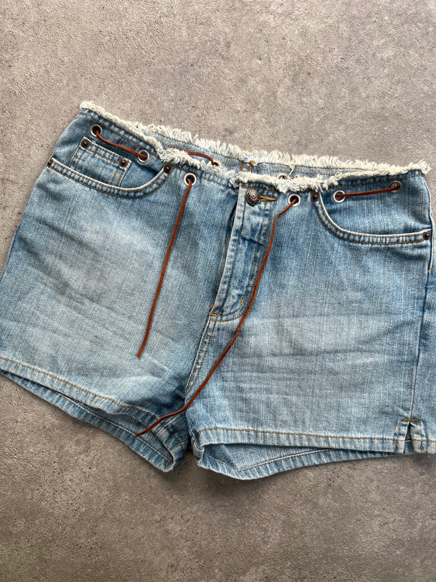 90s Denim Low Rise Lace Up Shorts