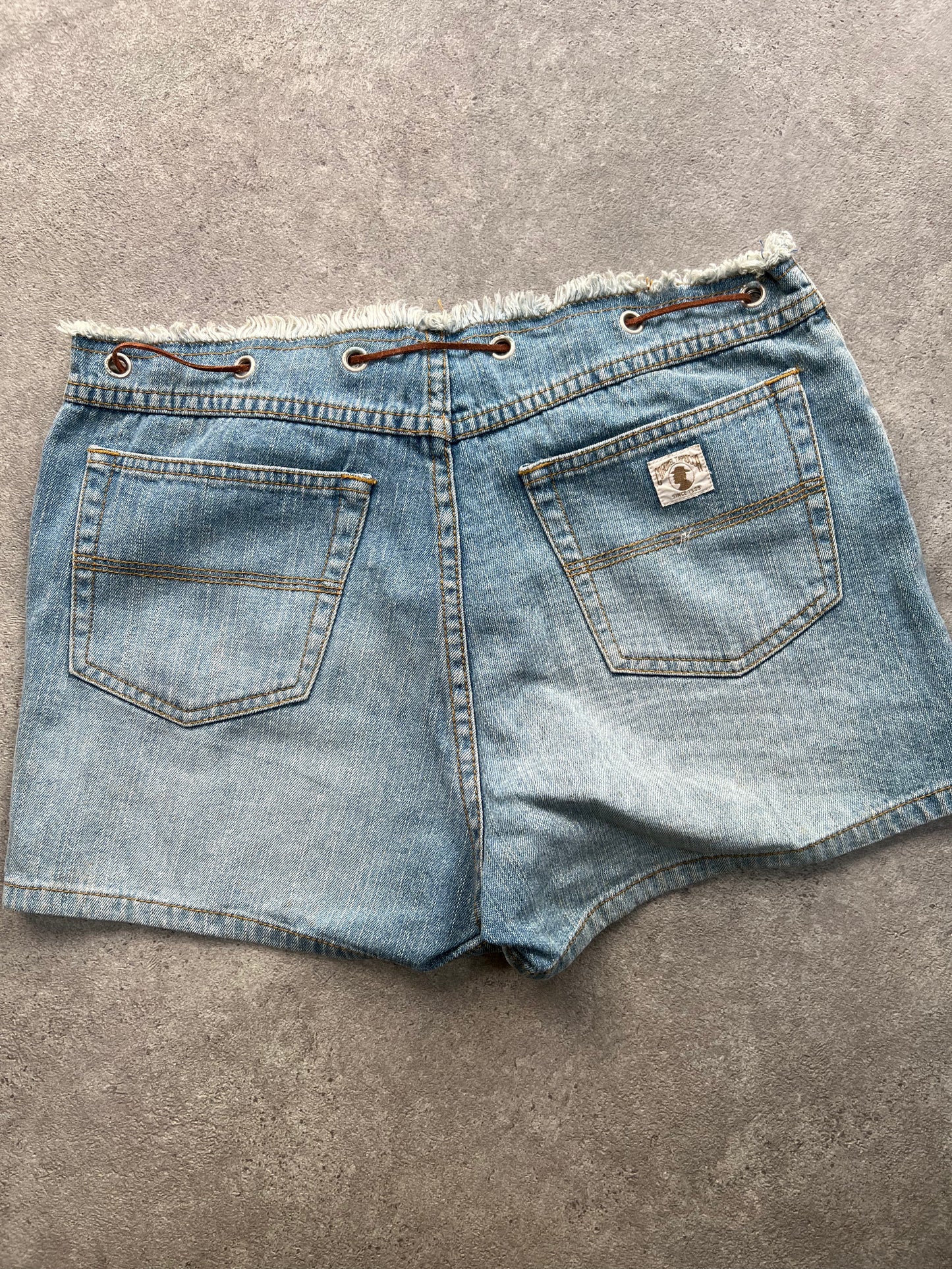 90s Denim Low Rise Lace Up Shorts