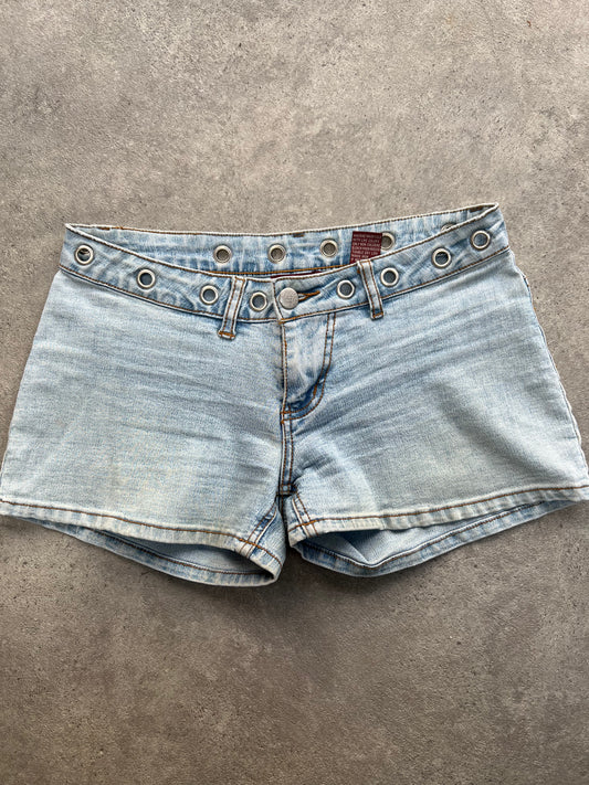 Eyelet Light Wash Denim Shorts
