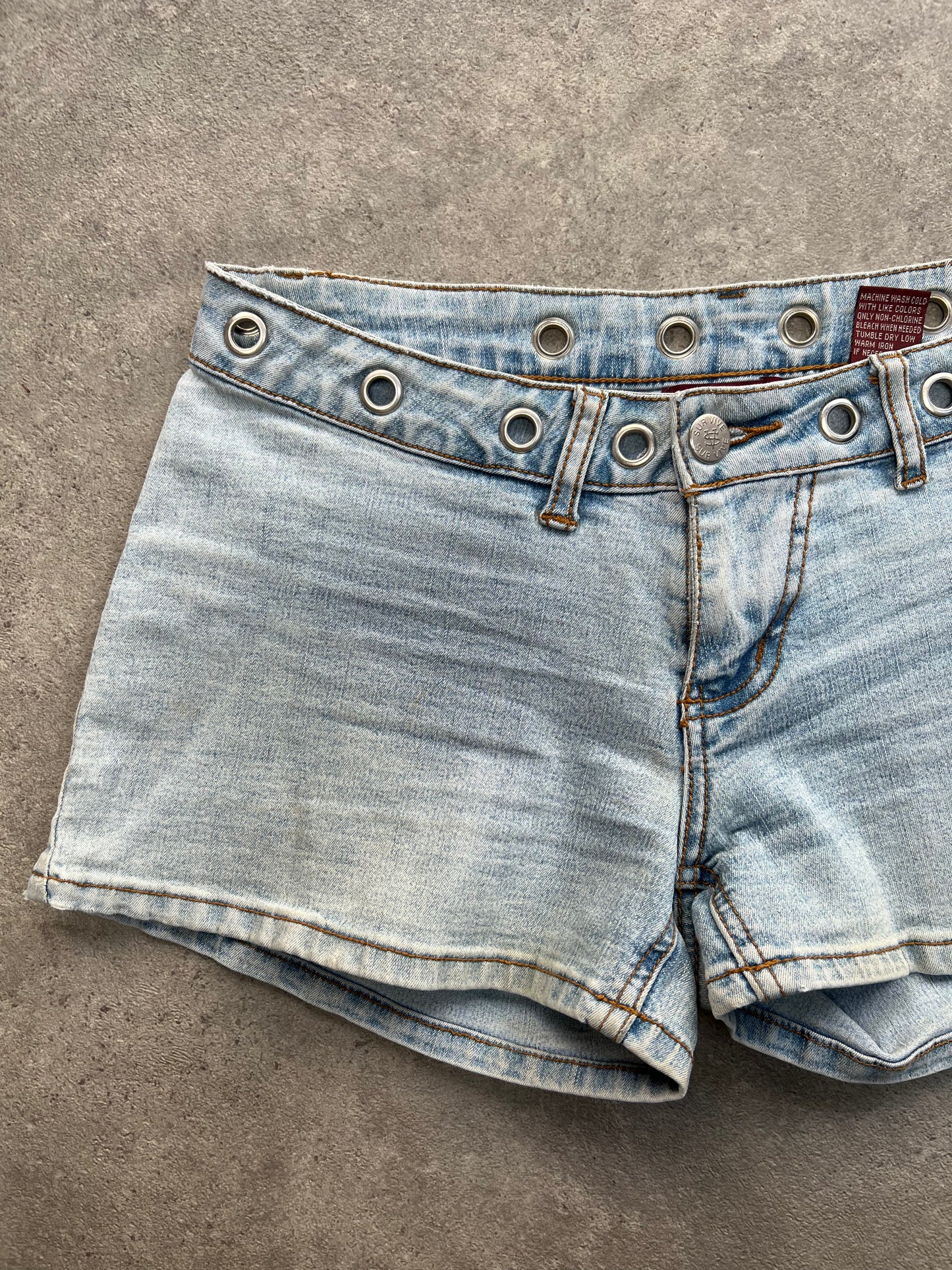 Eyelet Light Wash Denim Shorts
