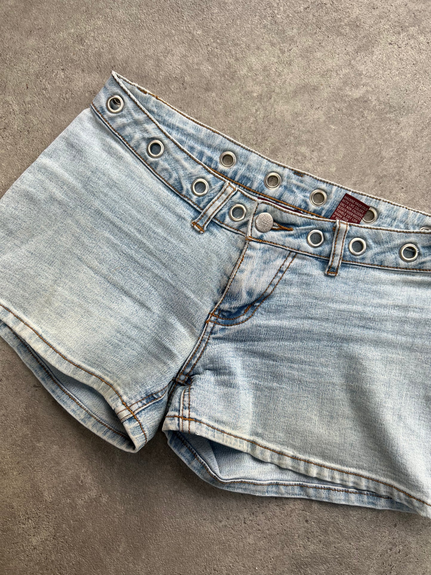 Eyelet Light Wash Denim Shorts