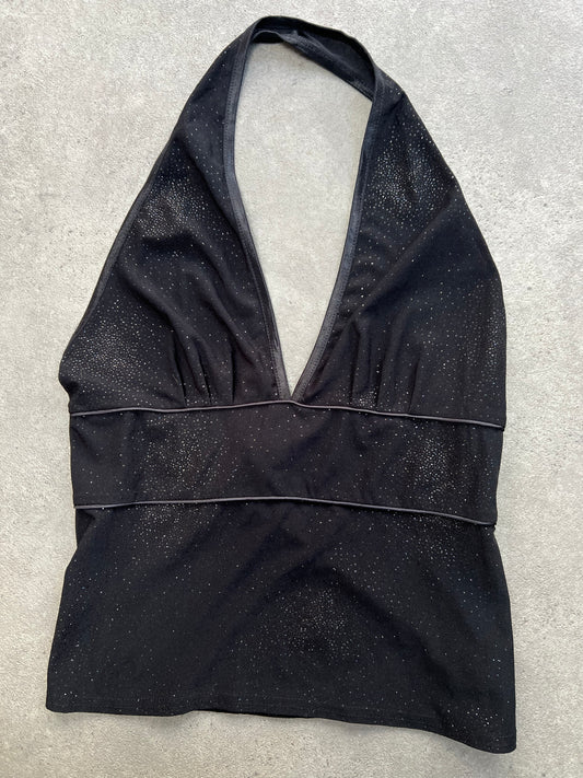90s black glitter halter top - Size S/M