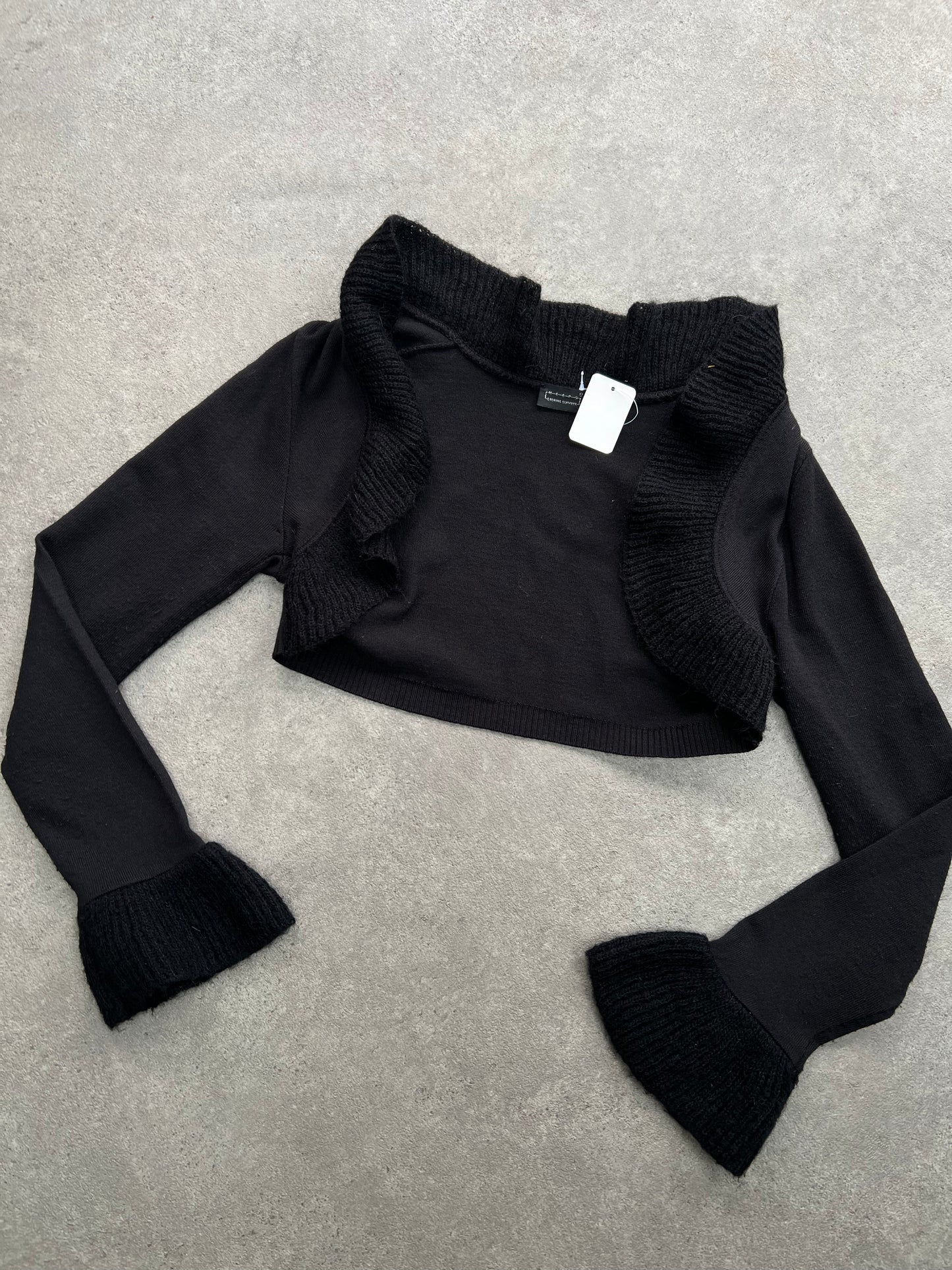 90s Black Ruffle Hem Bolero (S)