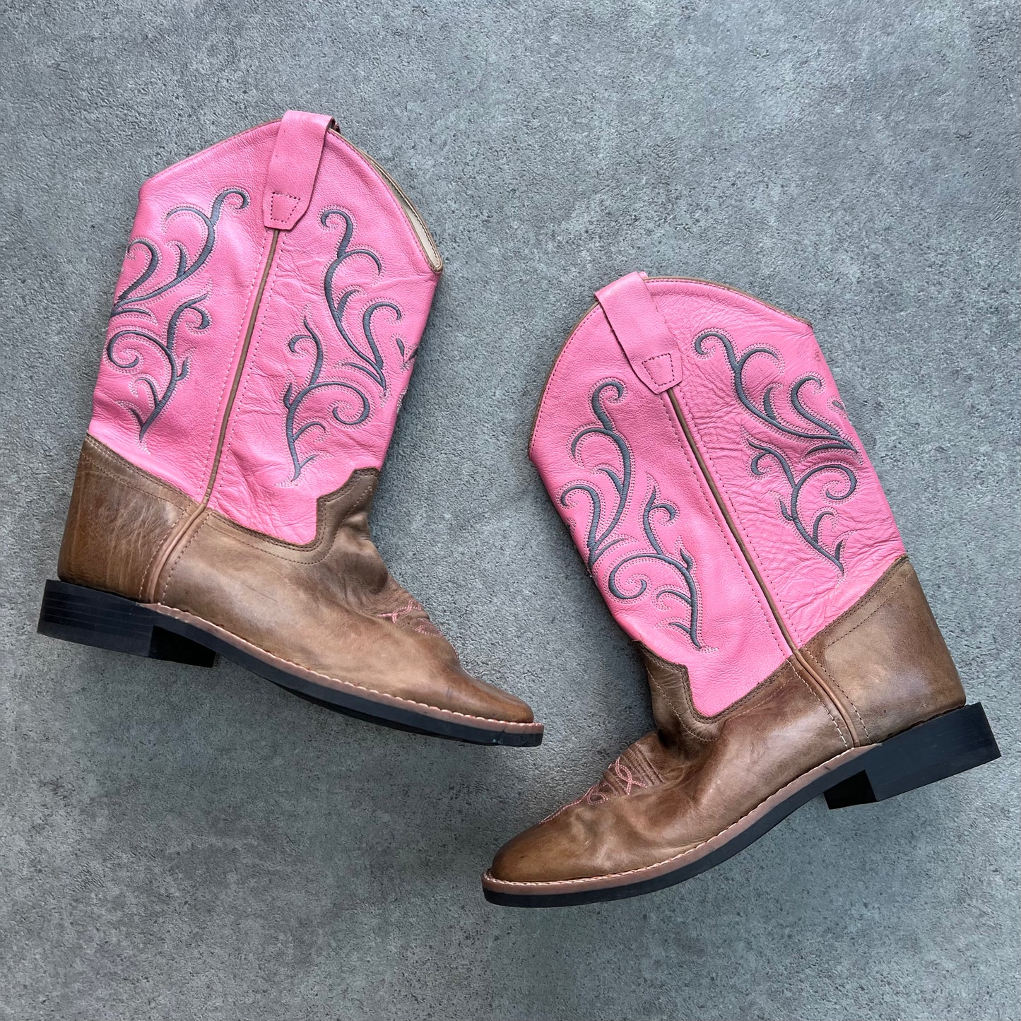 Real leather Old West Cowboy Boots Pink & Brown - UK 5