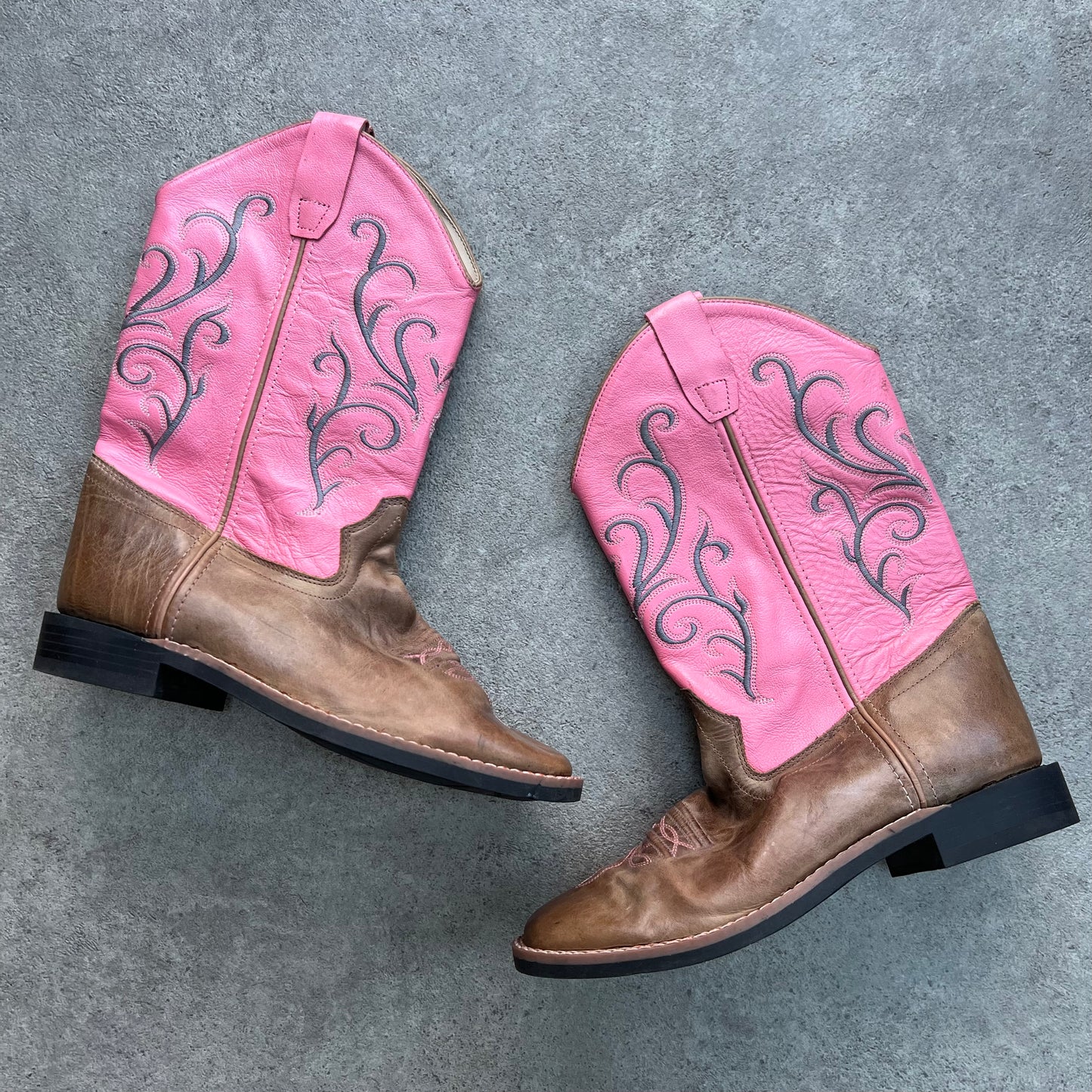 Real leather Old West Cowboy Boots Pink & Brown - UK 5
