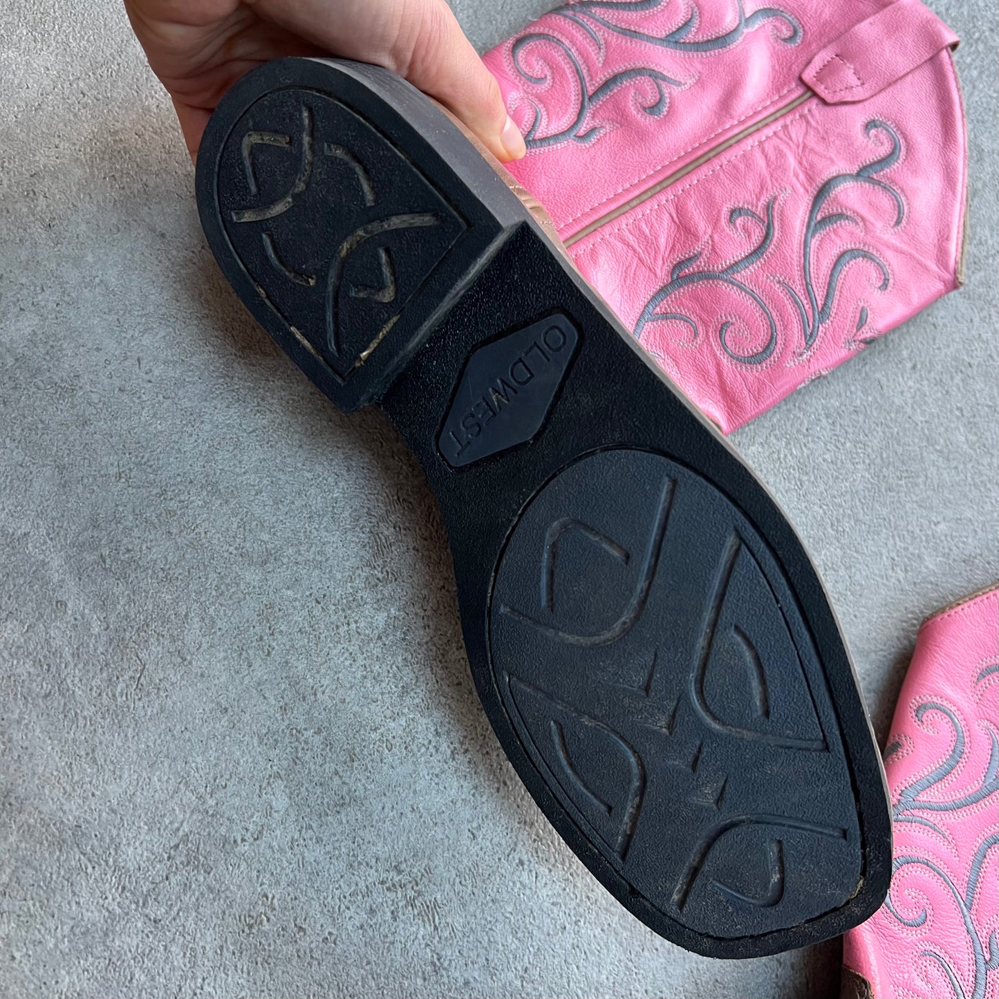 Real leather Old West Cowboy Boots Pink & Brown - UK 5