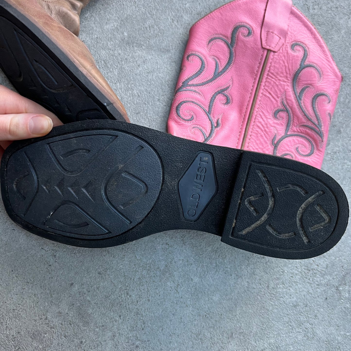 Real leather Old West Cowboy Boots Pink & Brown - UK 5