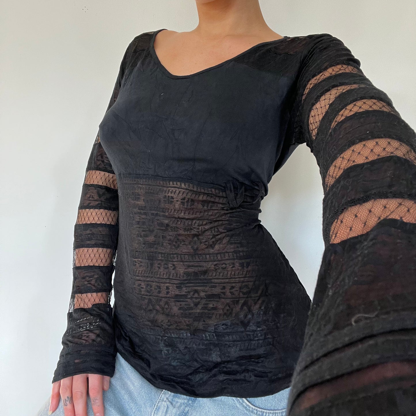 00s vintage mesh black long sleeve top - Size S