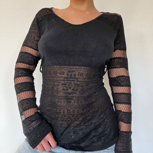 00s vintage mesh black long sleeve top - Size S