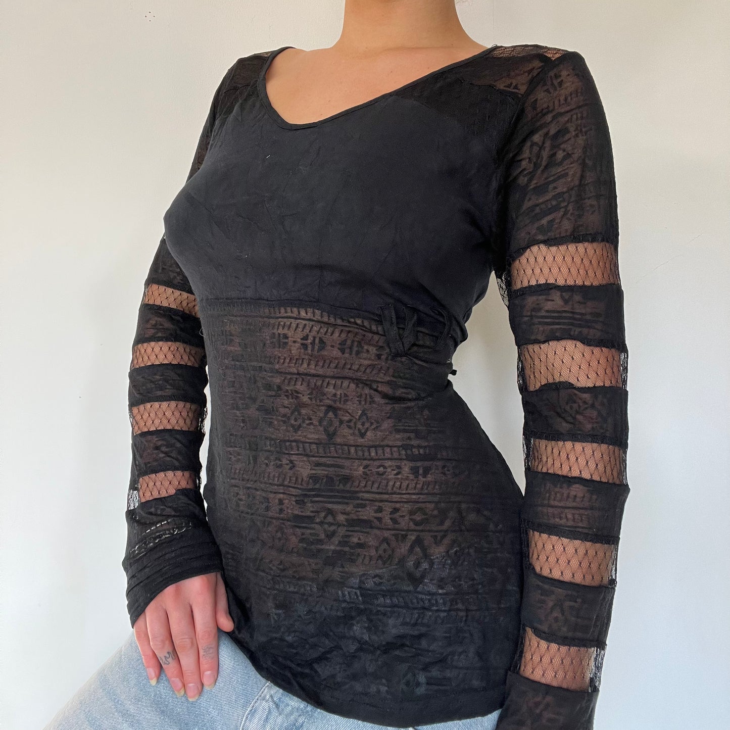 00s vintage mesh black long sleeve top - Size S