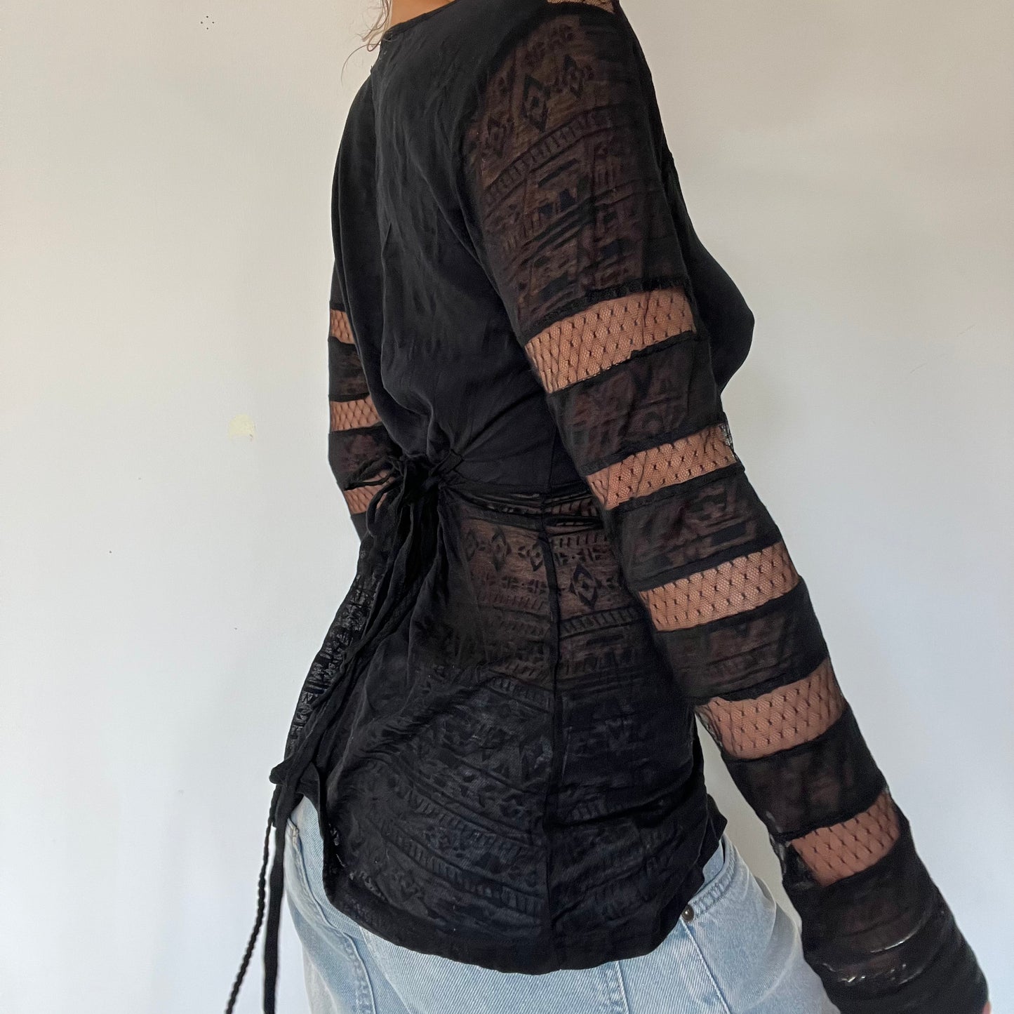 00s vintage mesh black long sleeve top - Size S