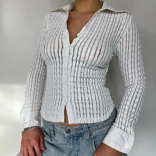 00s white stretchy striped button up shirt