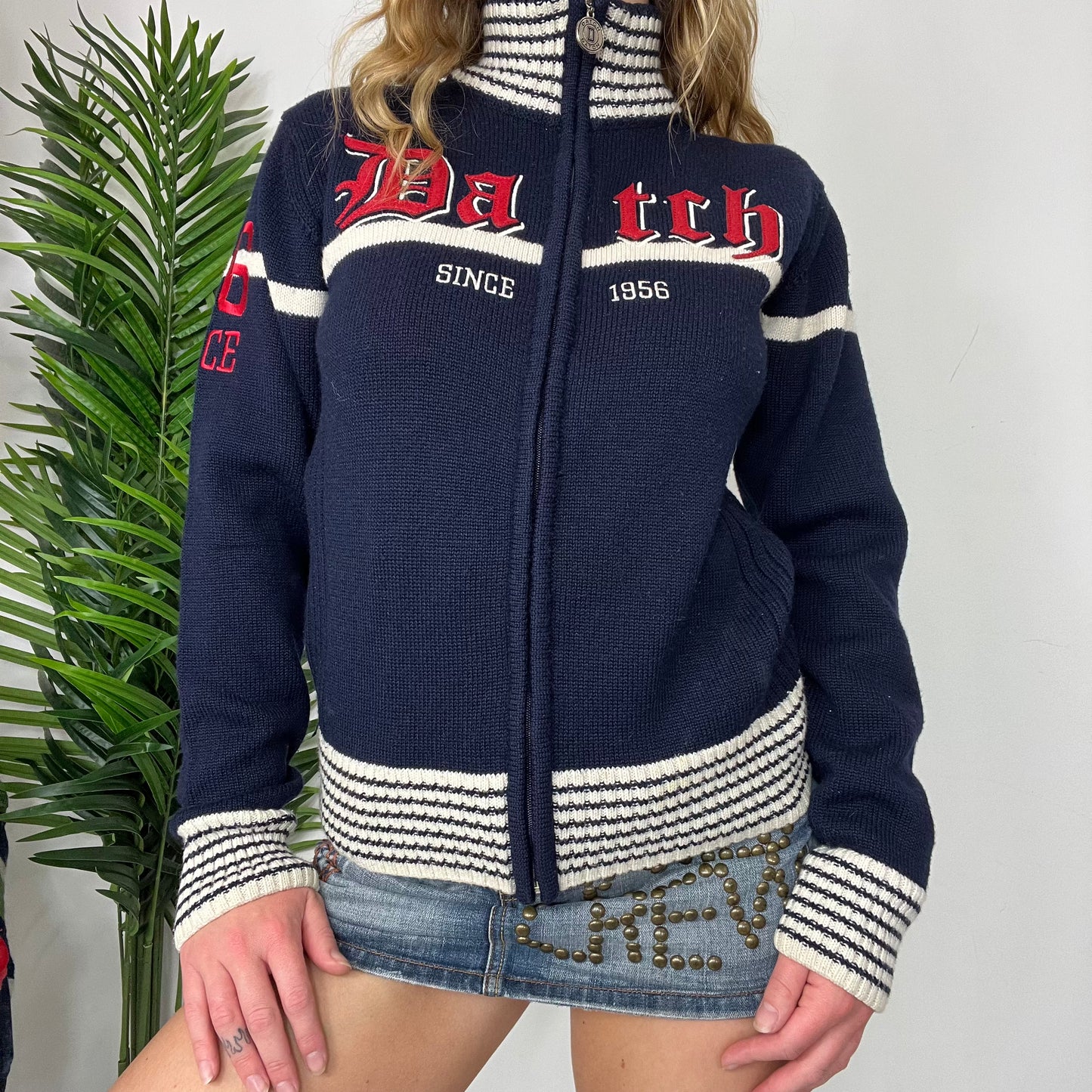 Y2K Datch Zip Up Navy Fleece Jumper