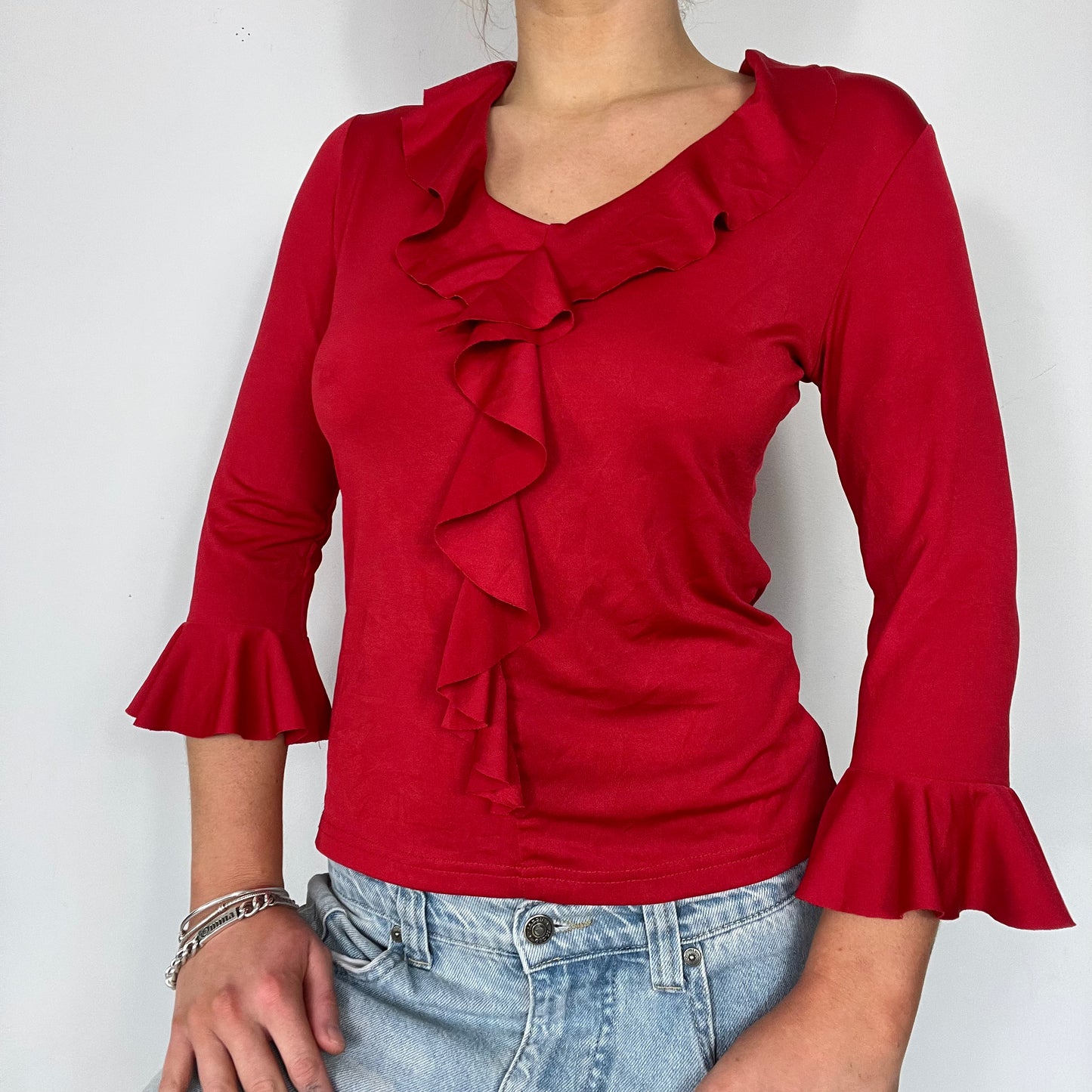 Y2K vintage ruffle long sleeve red top - Size S/M
