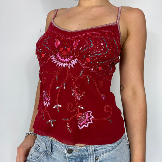 00s Y2K red sequin cami top - Size S
