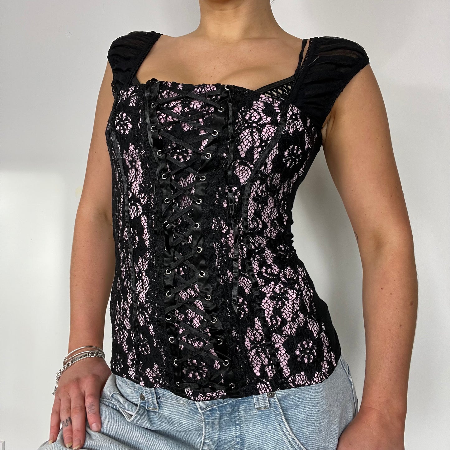 00s Y2K Jane Norman lace up corset top - Size s