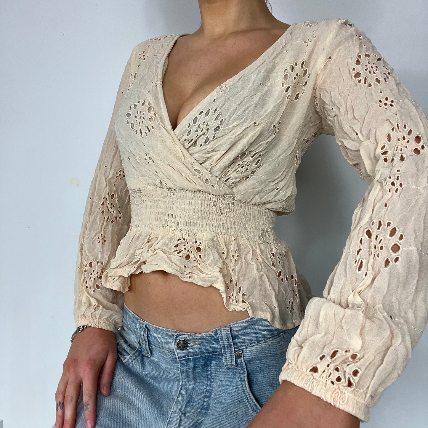 00s vintage butter yellow wrap cross over top - Size S/M