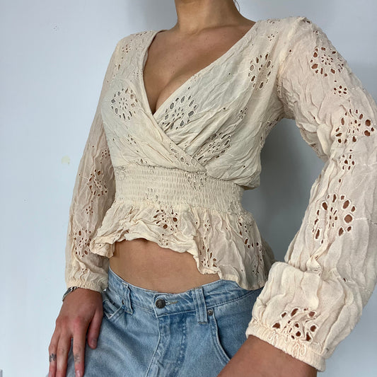 00s vintage butter yellow wrap cross over top - Size S/M