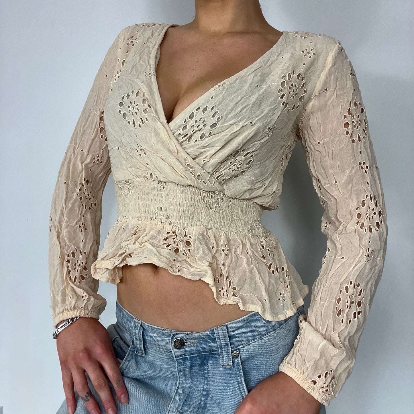 00s vintage butter yellow wrap cross over top - Size S/M