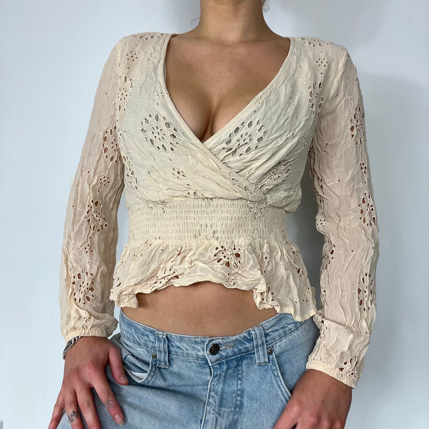 00s vintage butter yellow wrap cross over top - Size S/M