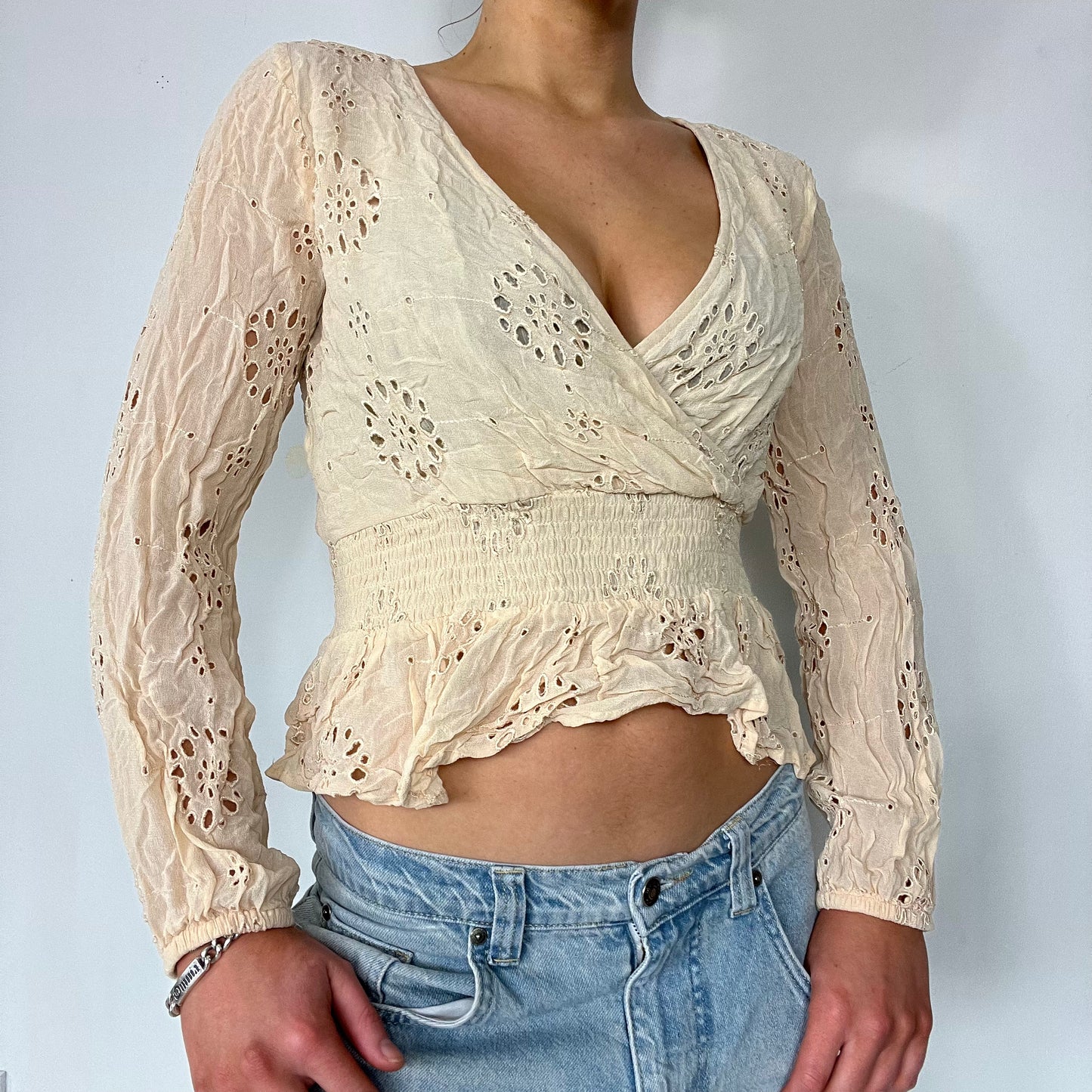 00s vintage butter yellow wrap cross over top - Size S/M