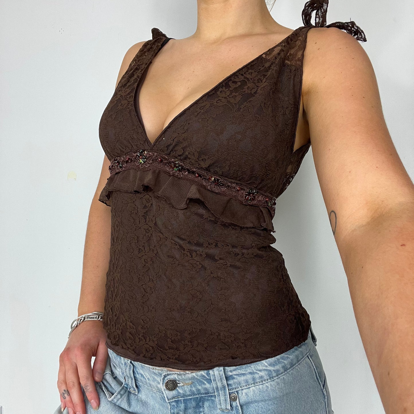 Y2K lace glitter cami vest top - size S