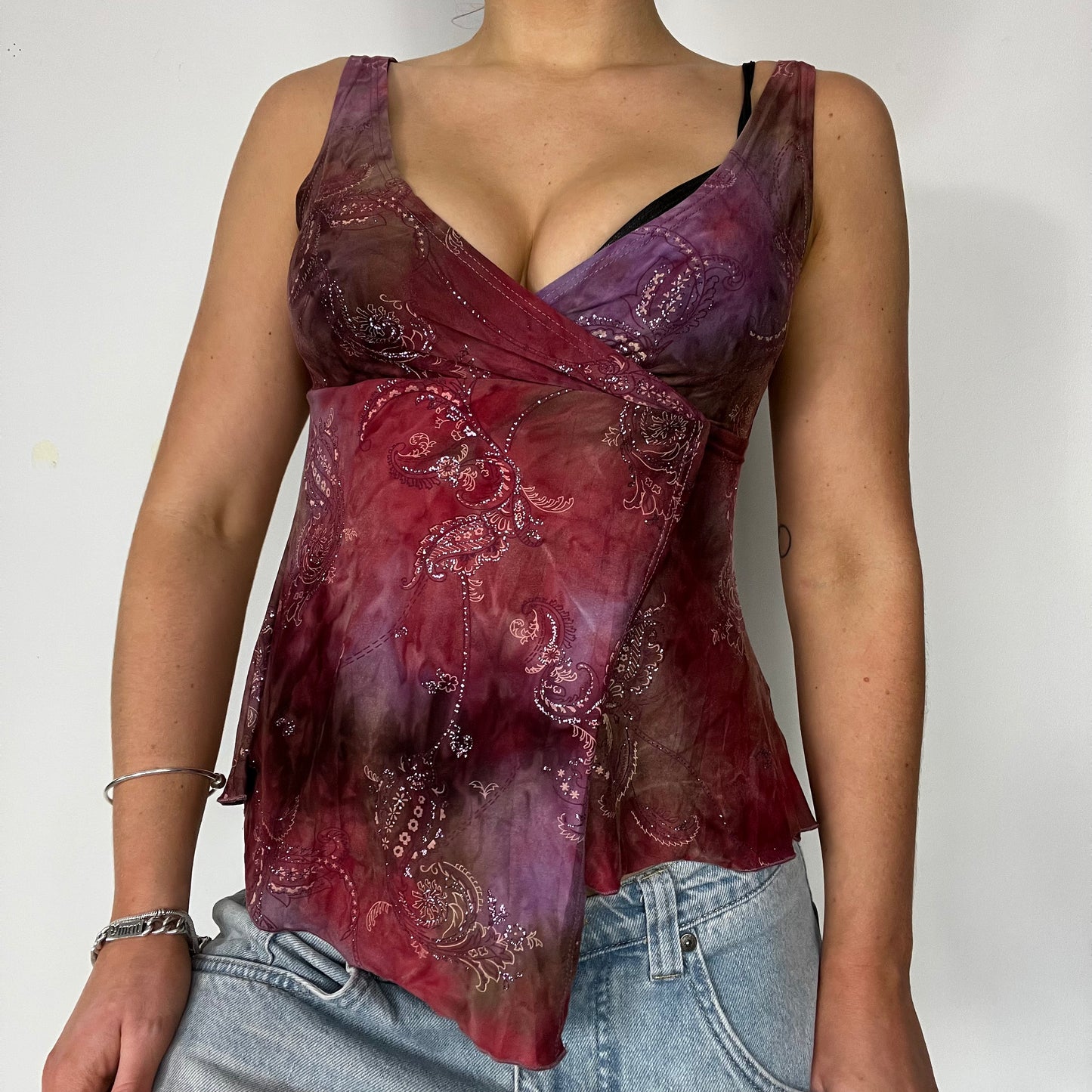 Y2K vintage wrap glitter cami top - Size S-M