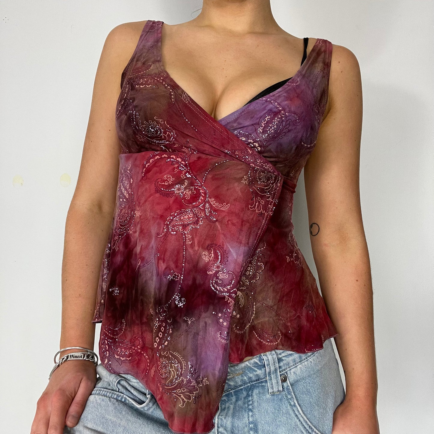 Y2K vintage wrap glitter cami top - Size S-M