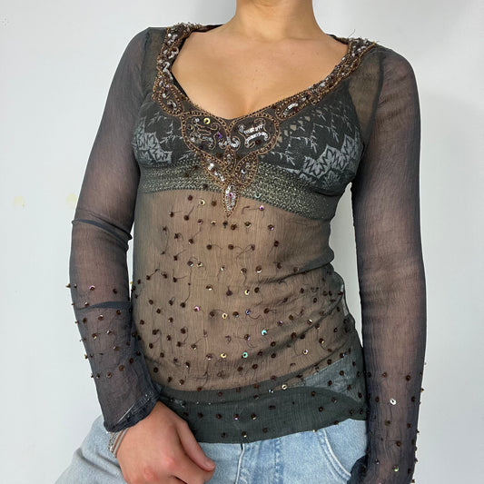 Y2K mesh sequin glitter long sleeve top - Size S