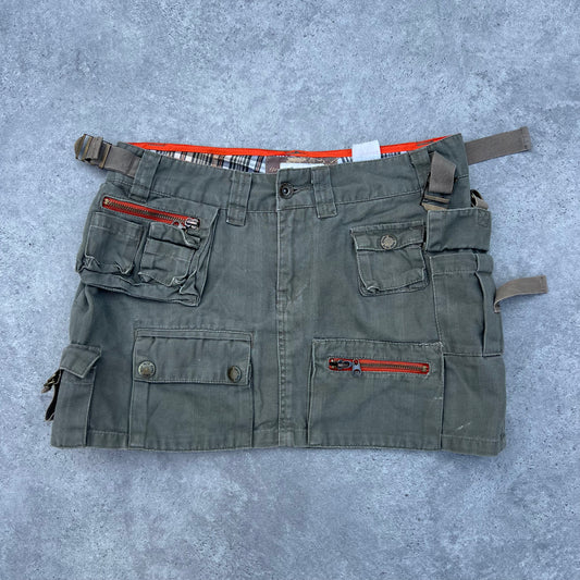 PUNKYFISH Khaki Cargo Utility Mini Skirt