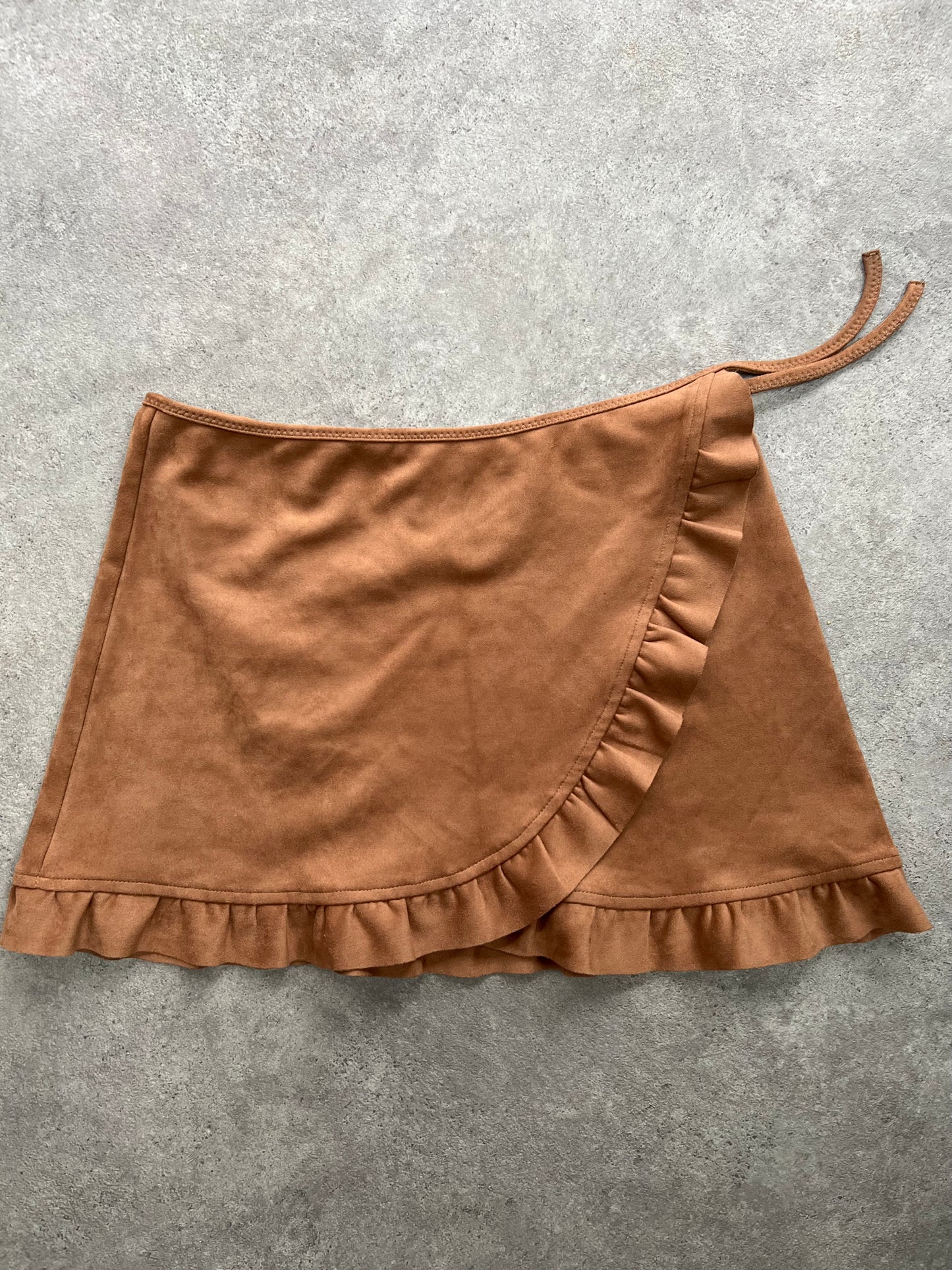 90s Suede Ruffle Hem Wrap Skirt - Size S