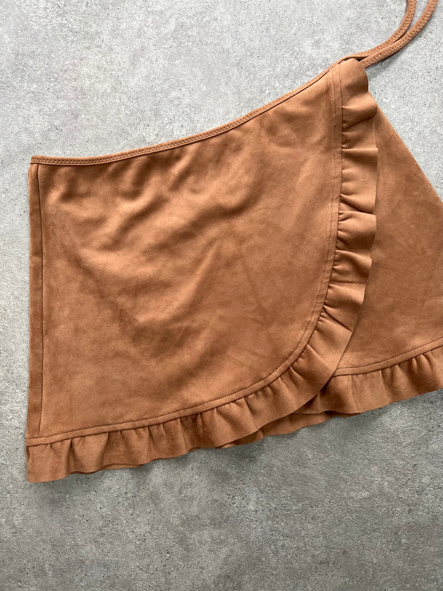 90s Suede Ruffle Hem Wrap Skirt - Size S