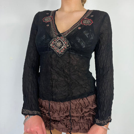 00s black mesh long sleeve top - Size S
