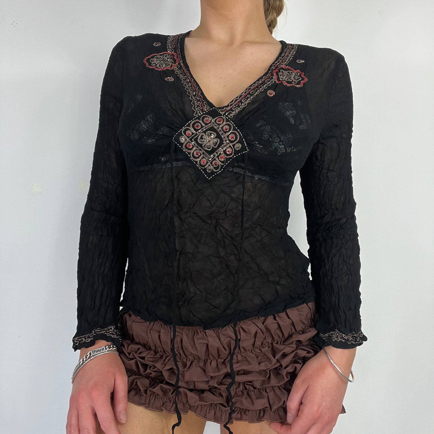 00s black mesh long sleeve top - Size S