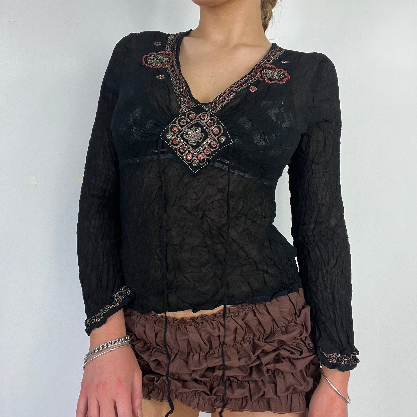 00s black mesh long sleeve top - Size S