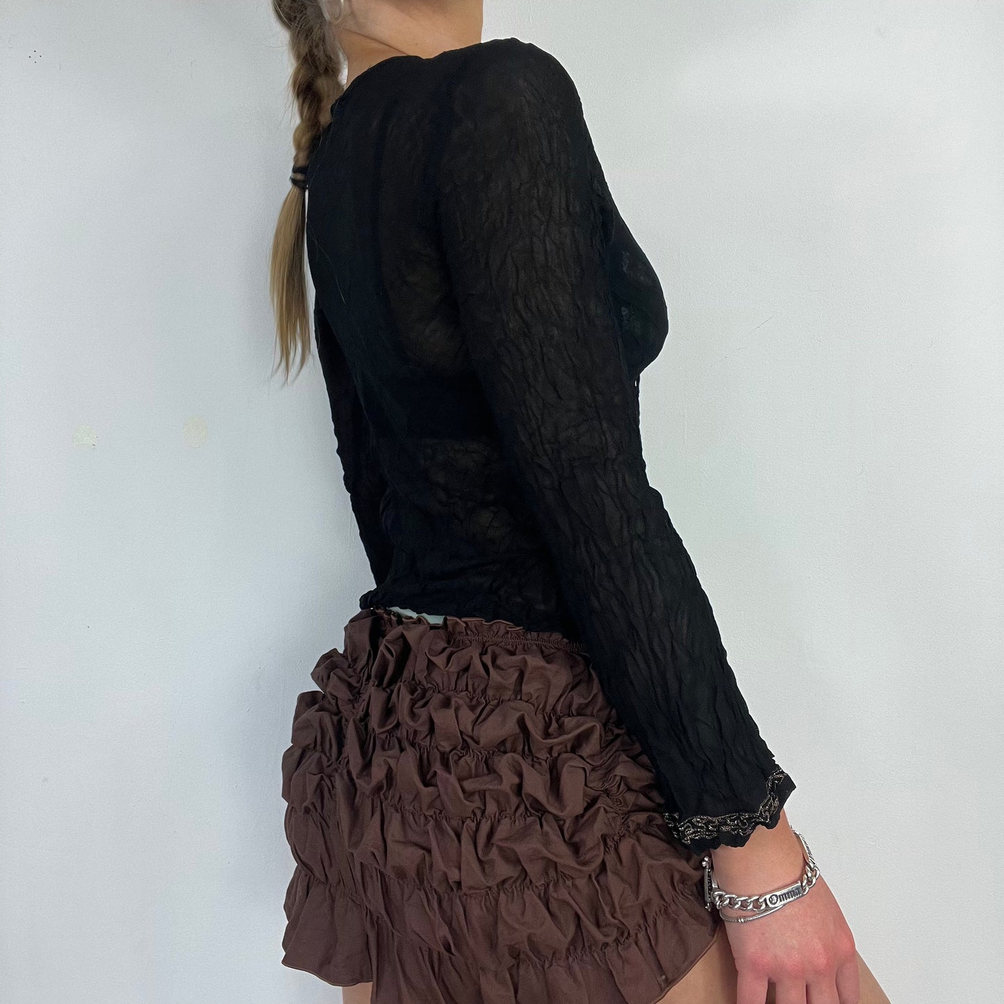 00s black mesh long sleeve top - Size S