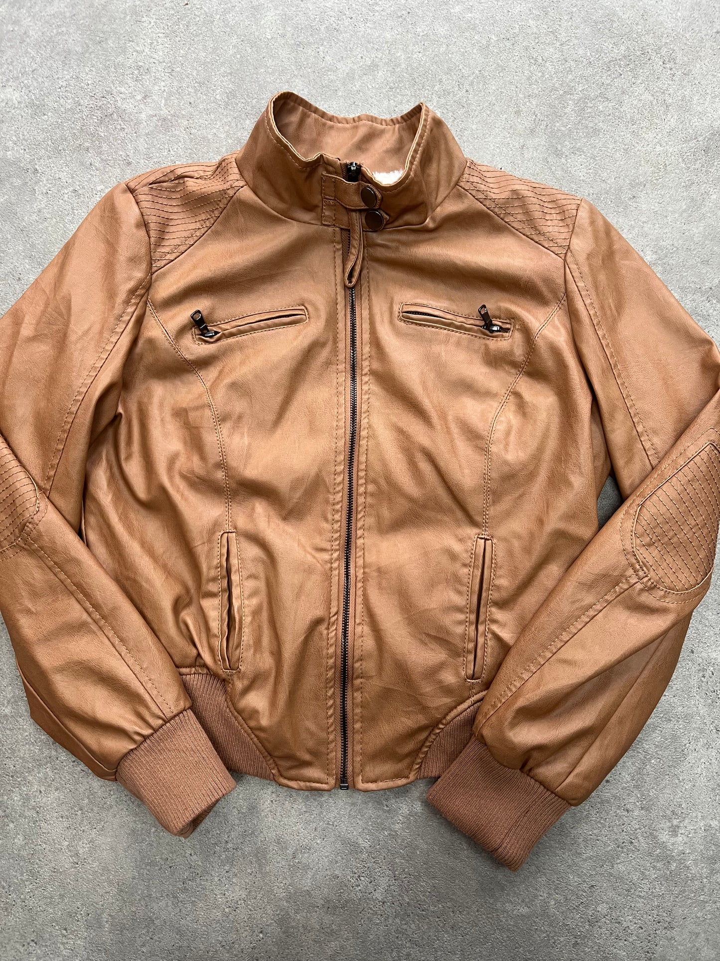 90s brown leather zipper bomber jacket - Size S/M