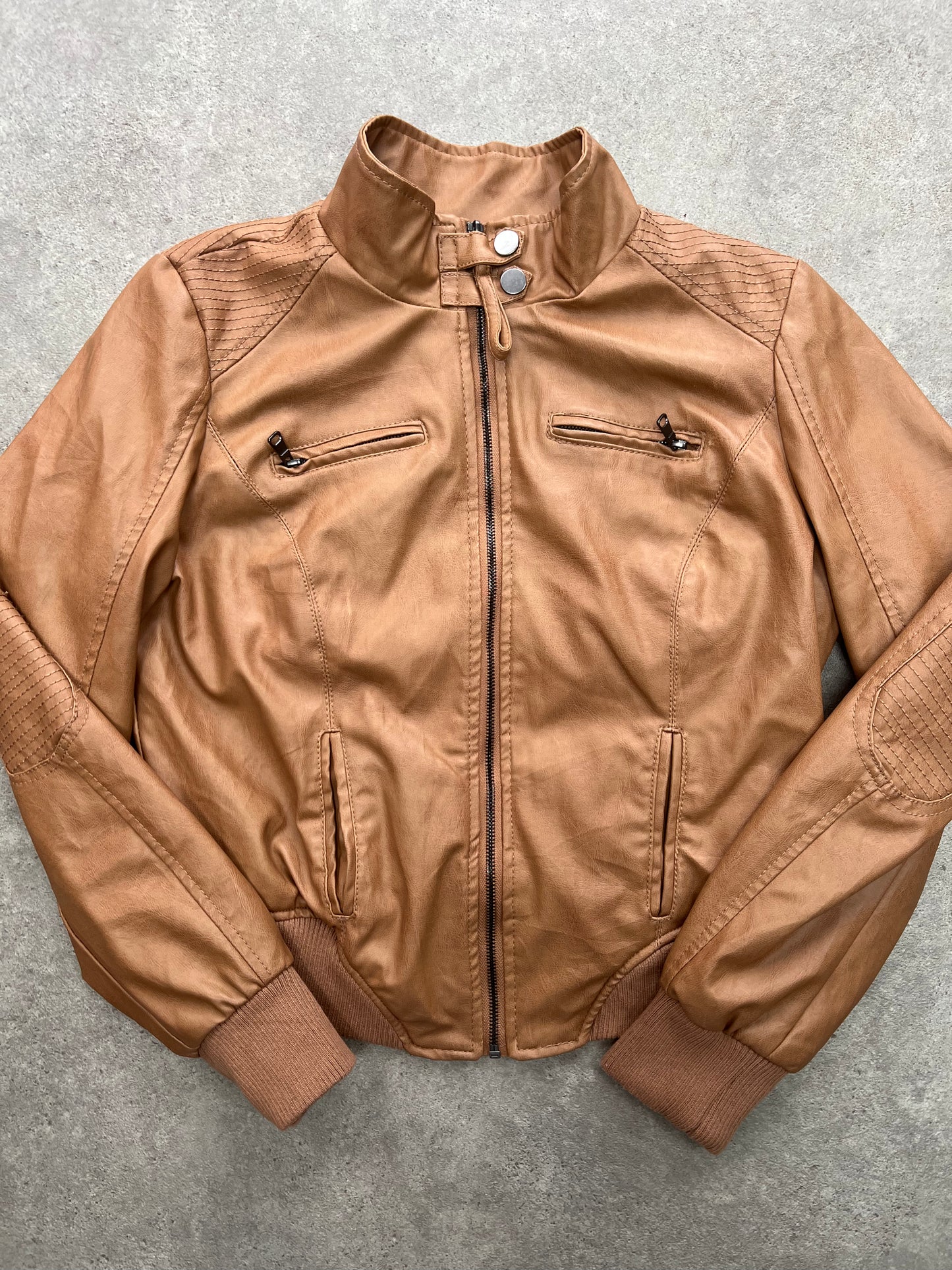 90s brown leather zipper bomber jacket - Size S/M