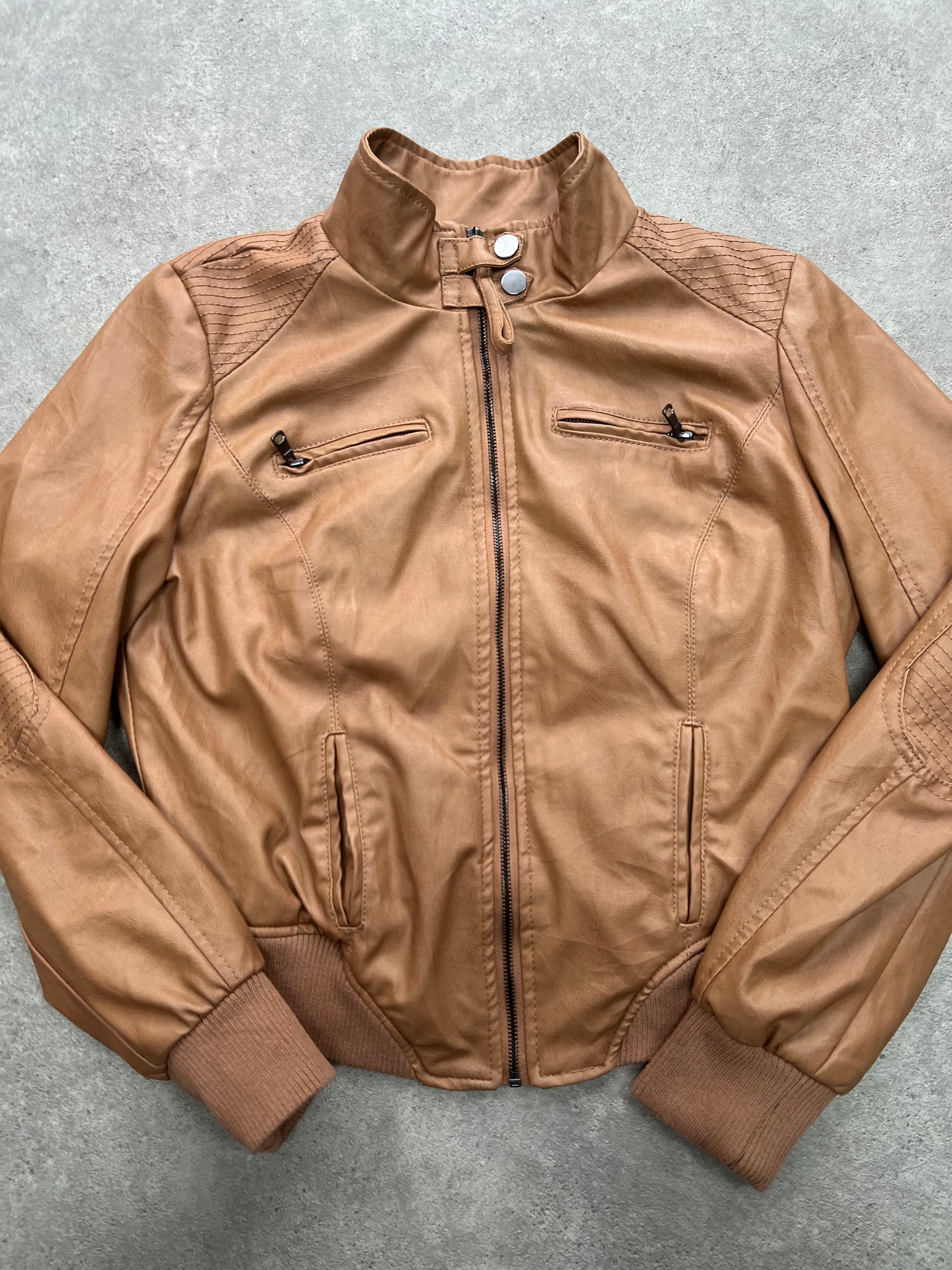 90s brown leather zipper bomber jacket - Size S/M