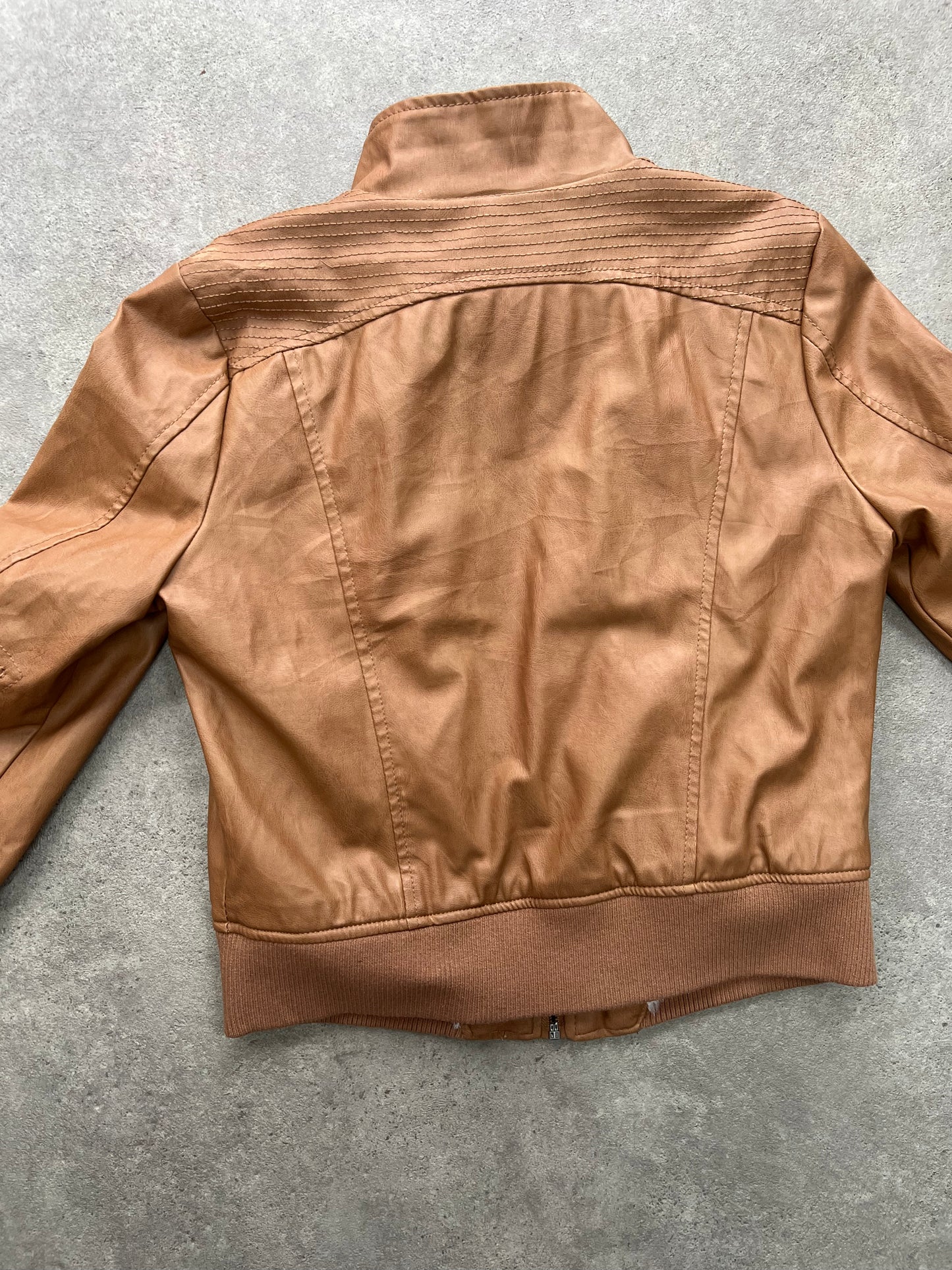 90s brown leather zipper bomber jacket - Size S/M