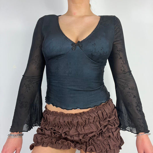 00s double layered mesh flare sleeve top - Size S