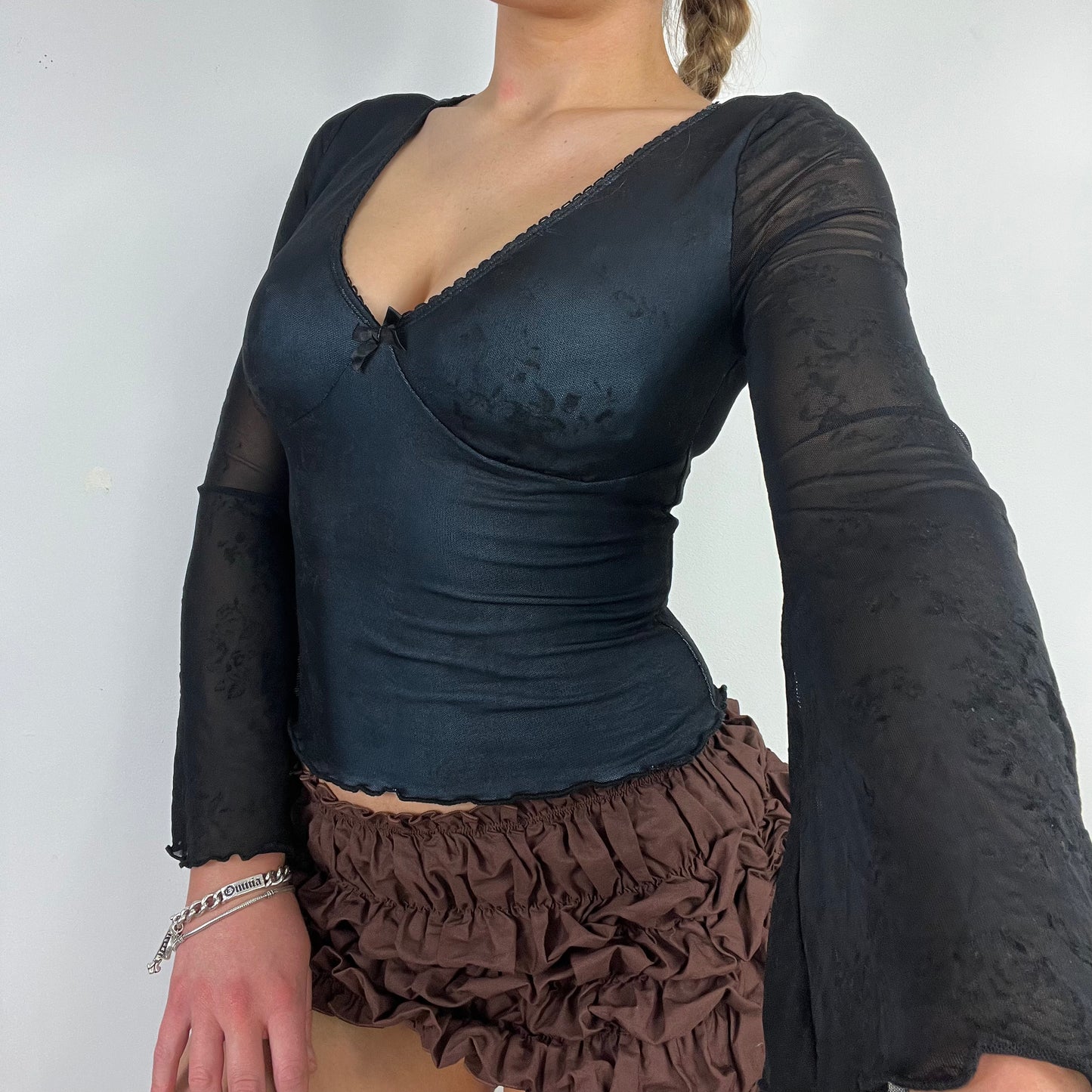 00s double layered mesh flare sleeve top - Size S
