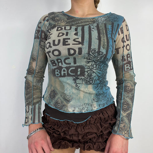 00s long sleeve graphic mesh top - Size S