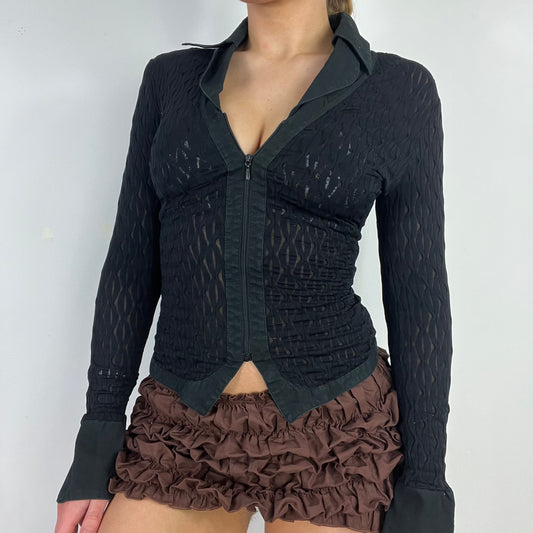 00s black stretch zip up shirt - Size S