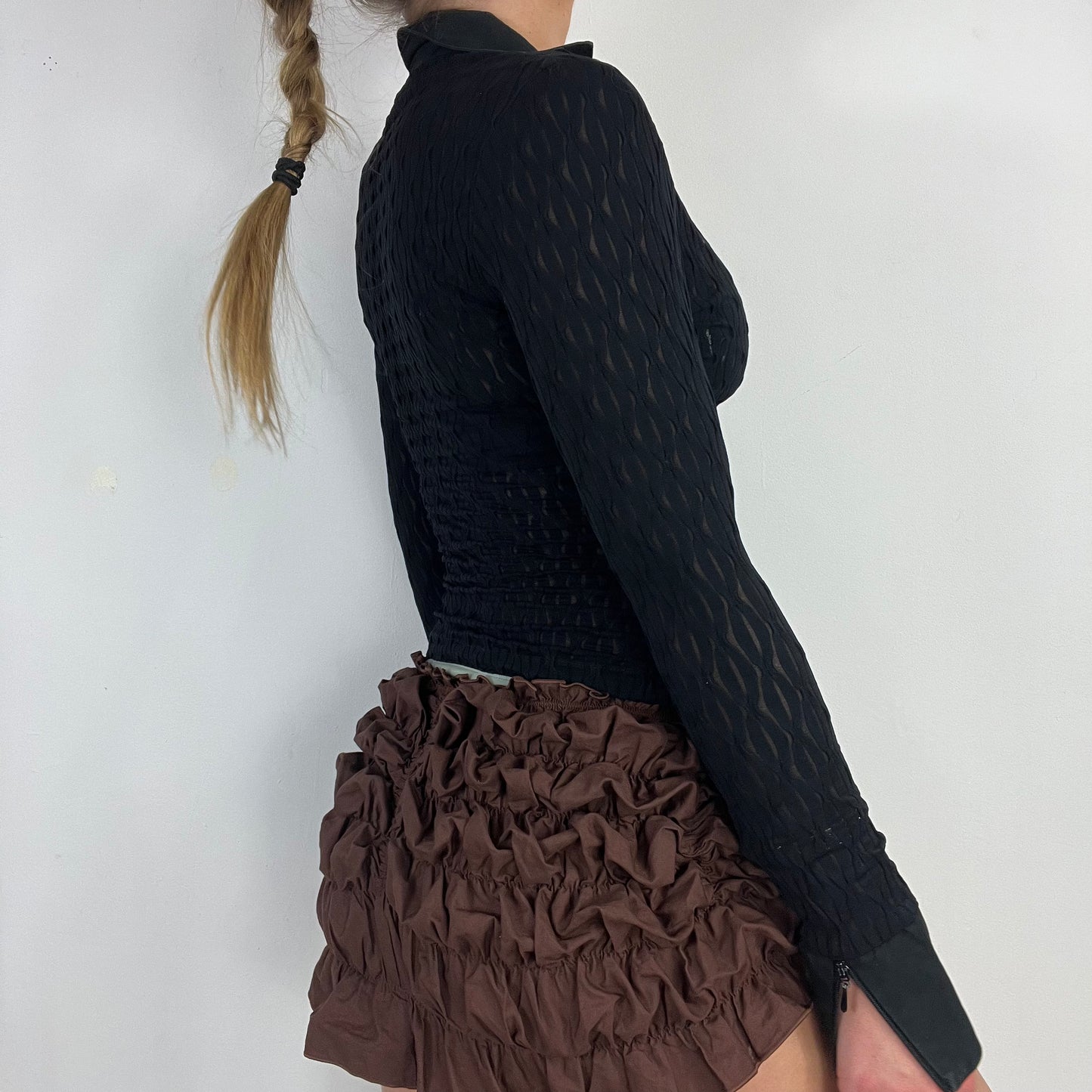 00s black stretch zip up shirt - Size S