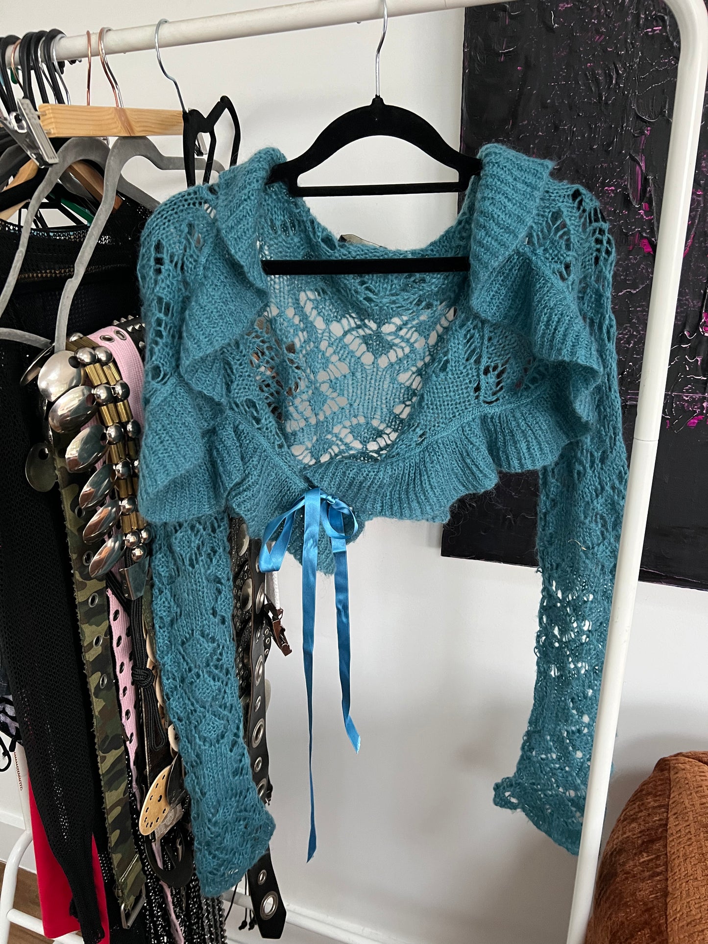 Blue Teal Soft Knit Bolero Cardigan (M)