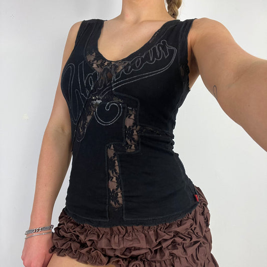 00s lace black mesh vest top