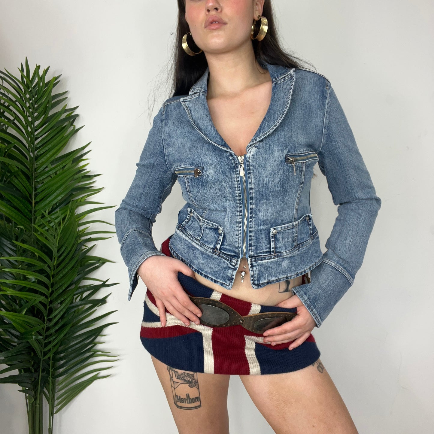 Y2K Denim Blazer Jacket with Zipper Details