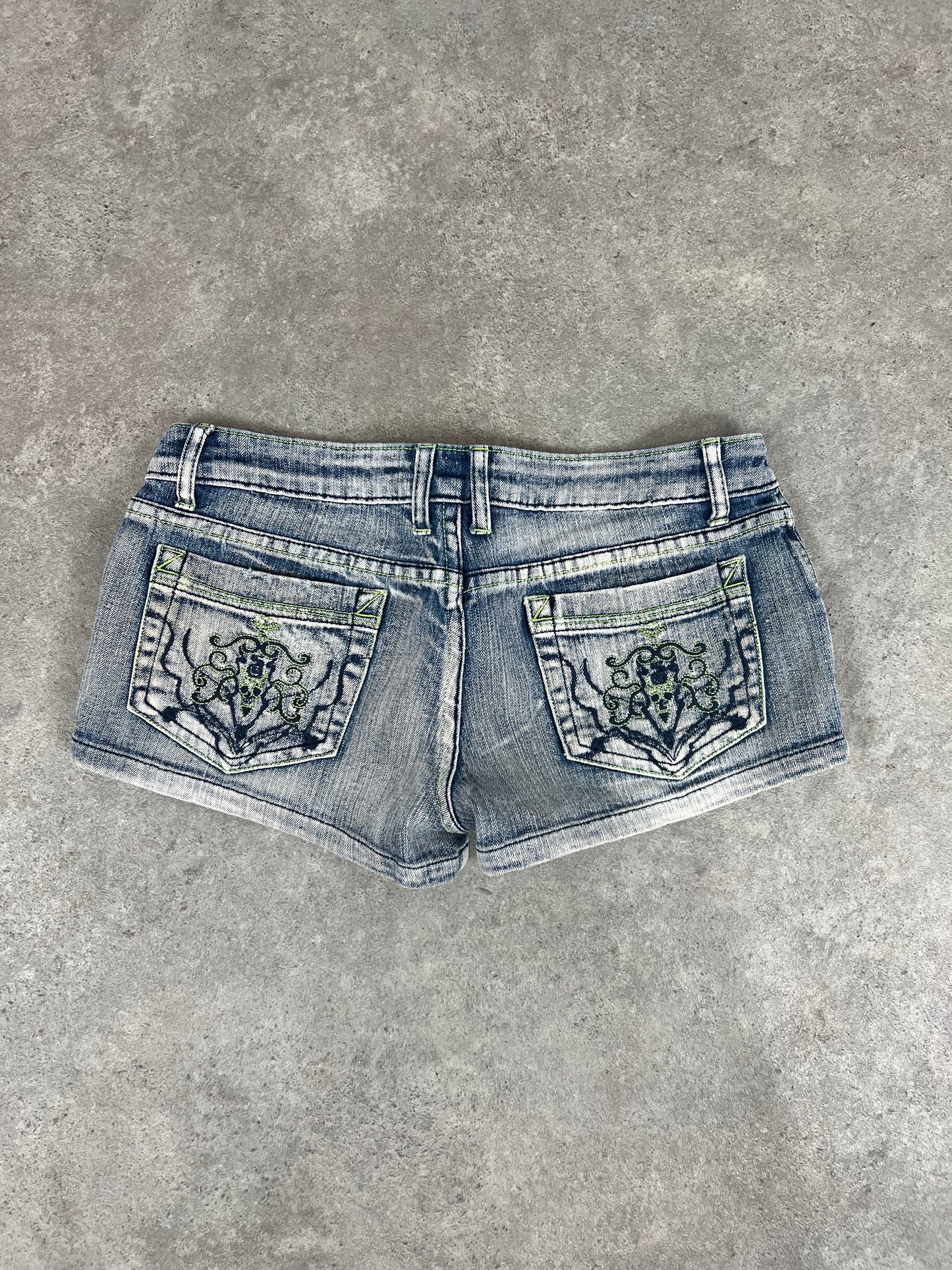 90s embroidered mini denim shorts