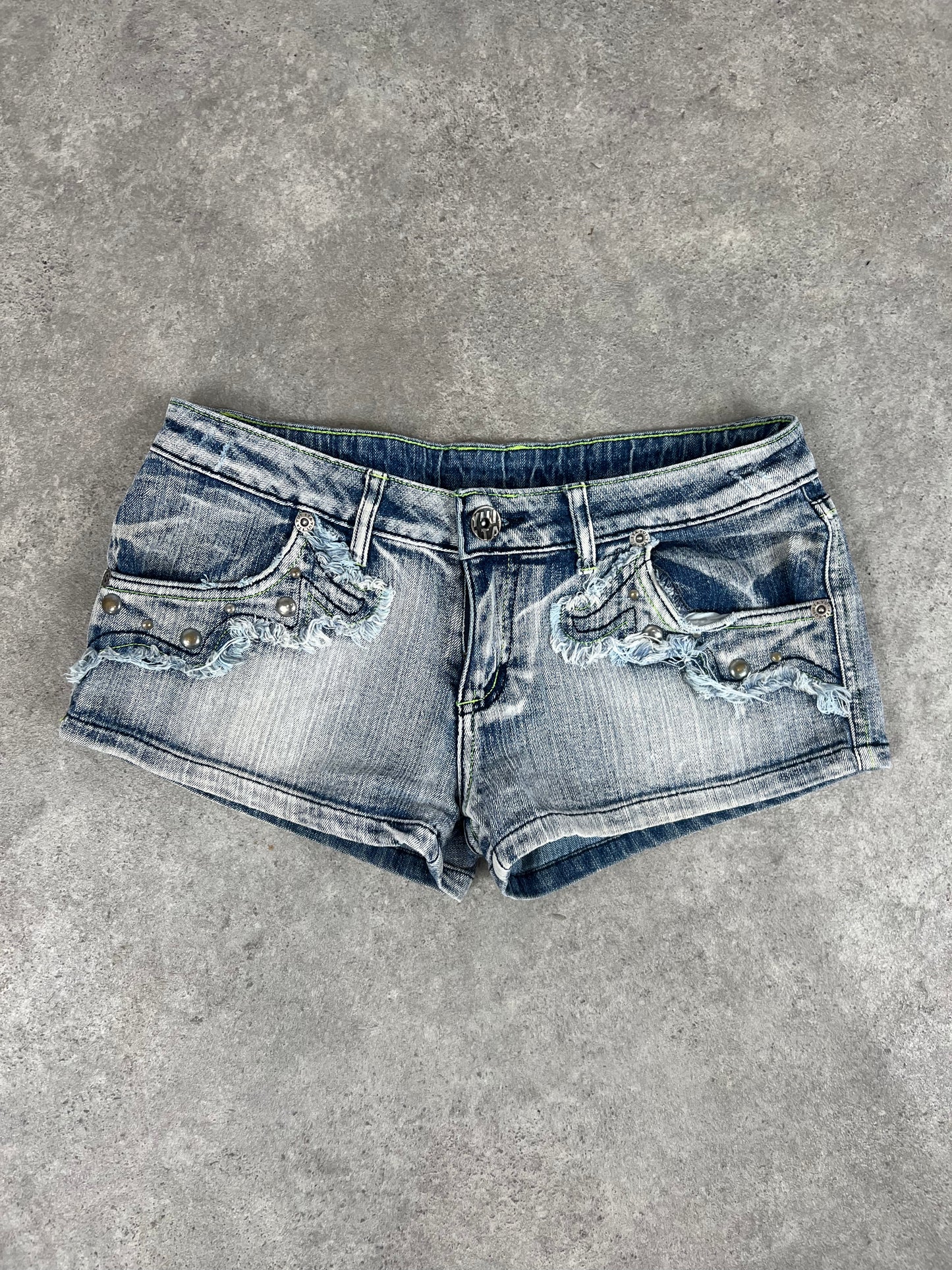 90s embroidered mini denim shorts